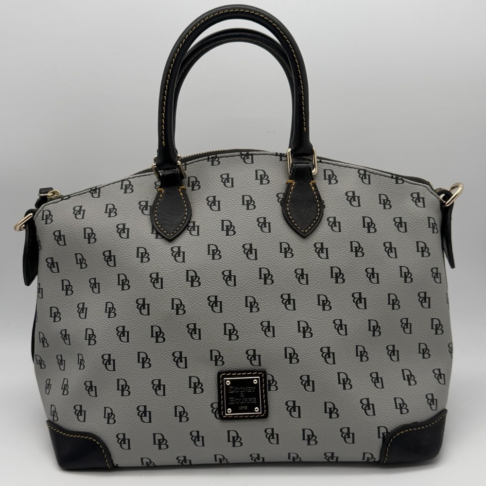 Dooney & Bourke 1975 DB Logo Satchel Gray Black Leather Red Lining Purse